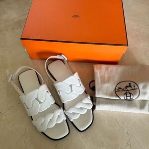 *SOLD* Hermes Grace Slingback Sandals, White 36.5